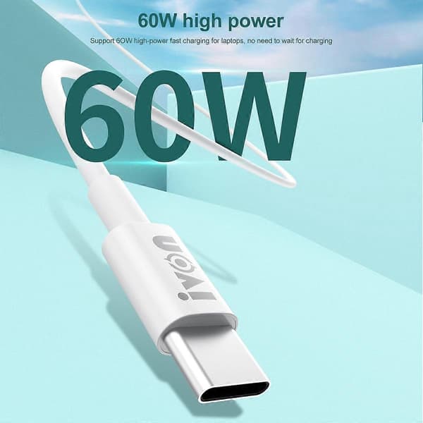 IVON CA203 60W PD USB-C / Type-C til USB-C / Type-C Hurtigladekabel, Kabellengde: 1m