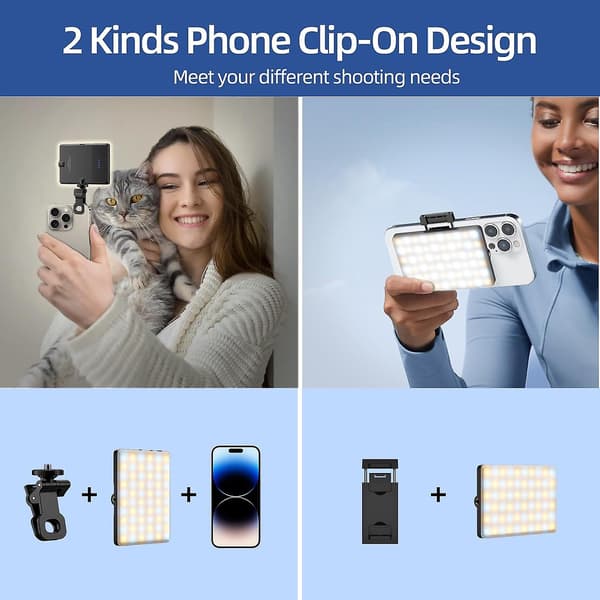 Selfie-lys for iPhone Telefonlys med klips, bærbar med 3 lysmoduser, videolys
