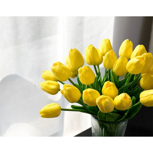 20 stk. Kunstige tulipanblomster Ekte berøringsfølelse Tulipaner Blomsterbukett for bryllupsarrangementer Hjemmedekorasjon Yellow