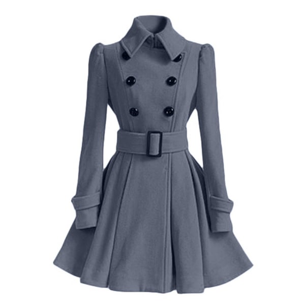 Dame Vinterfrakker Dobbelspent Elegant Vintage Mote Filt Trenchcoat 2XL Gray