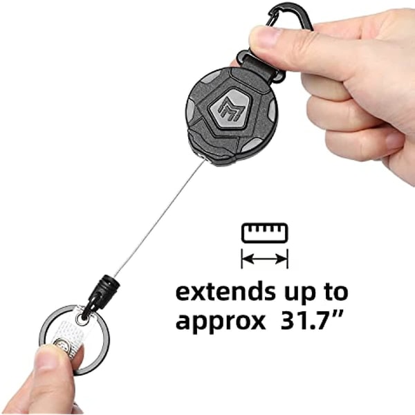 Mngarista 2-pack Retractable Keychain Heavy Duty Carabiner Badge Holder Tactical Id Badge Reel Med 315 Stål Retractable Cord 80 Oz