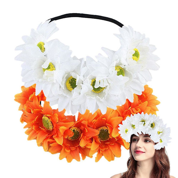 2-pack solroskrona Boho-krona solros pannband blommigt håraccessoar (regnbåge) White*Orange
