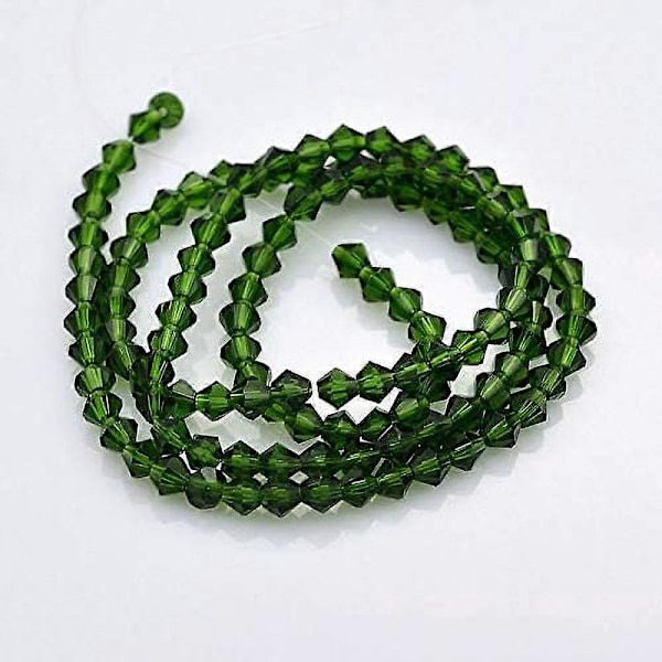20 tråder 4mm fasetterte glassperler, grønne bicone løse avstandsperler for smykkelaging