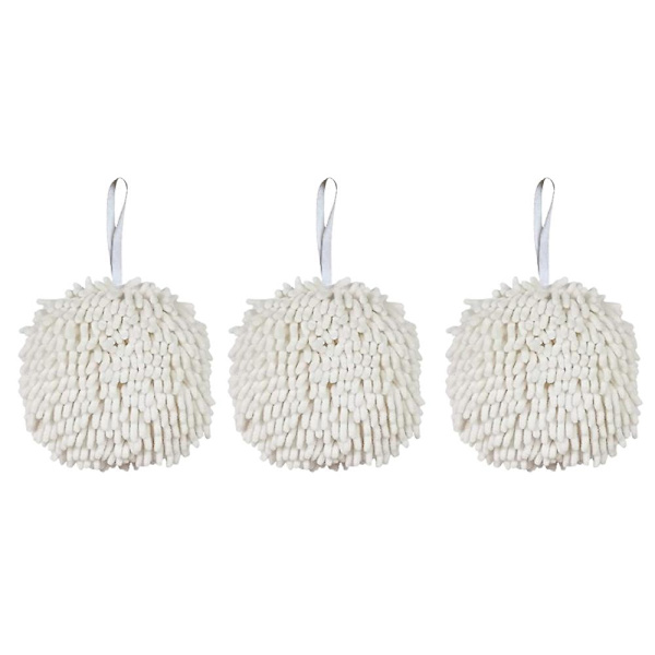 3-pack handdukar för badrum, handduksdekoration, chenille hängande handduksboll, mikrofiber fluffig absorberande mjuk liten badhandduk White