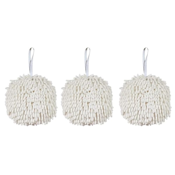 3-pakning Håndkluter Baderom Håndkle Dekorationssett Chenille Hengende Håndkle Ball Mikrofiber Myk Absorberende Lite Baderomshåndkle White