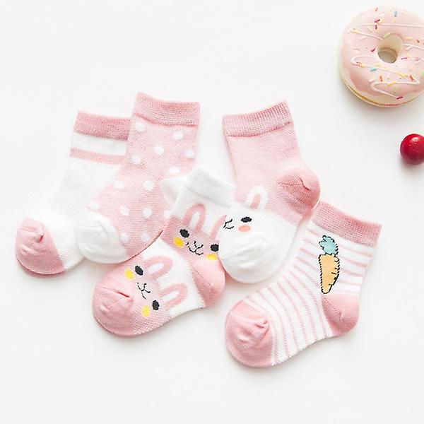 5 par söta tecknade barnsockor andningsbara tunna babystrumpor Khaki L(4-6Year old)