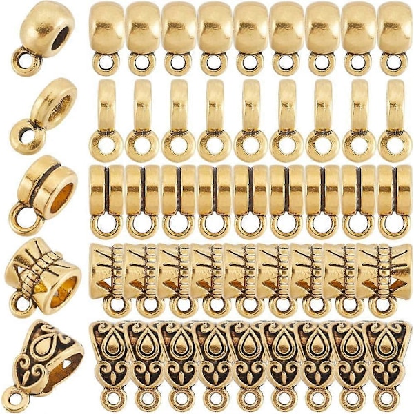 1 Æske 300 stk. Lås Bøjle Perler Guld Charm Spacer Perler Stort Hul Legering Dingle Cylindrisk Tekstureret Tibetansk Stil Bøjle Rør Perler til Smykkefremstilling Pe