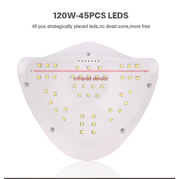 LED-nagellampa för manikyr 120W nageltorkningsmaskin UV-lampa för härdning av UV-gelnagellack med rörelsesensor LCD-display White AU Plug