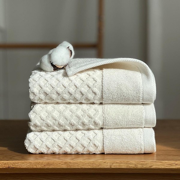 100% bomulls handdukar i ringblomma, 3 mjuka handdukar för badrum, mycket absorberande (set om 3) Creamy rice