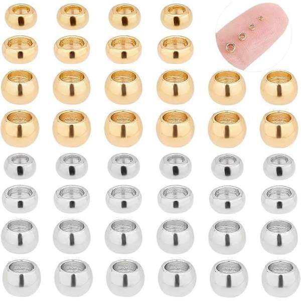 4 Storlekar Cirka 400 st Runda Pärlor 1,5-3mm Rostfritt Stål Crimp Pärlor Distans Pärlor 2 Färger Metall Slät Pärla Lösa Pärlor
