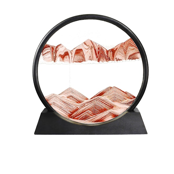 Liikkuva hiekkataidekuva pyöreä lasi 3D syvänmeren hiekkamaisema virtaava hiekkakehys kodin sisustus Red 12 inch