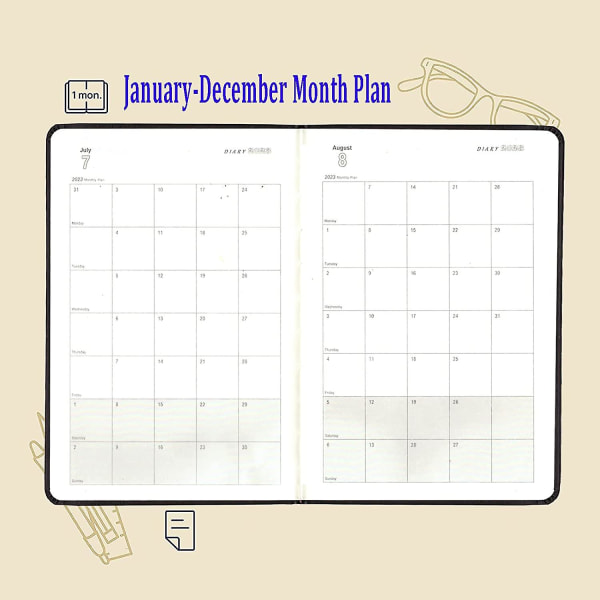 Akademisk dagbok 2023 A5 dag per sida, daglig dagbok 2023 från januari 2023 till december 2023, produktivitet A5 dagsplanerare med månatliga flikar, pennslinga och inre P