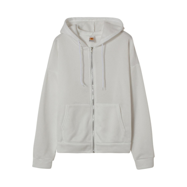 Hettegenser med glidelås foran, lommer, ensfarget, høst, avslappet, løs yttertøy L Creamy-white