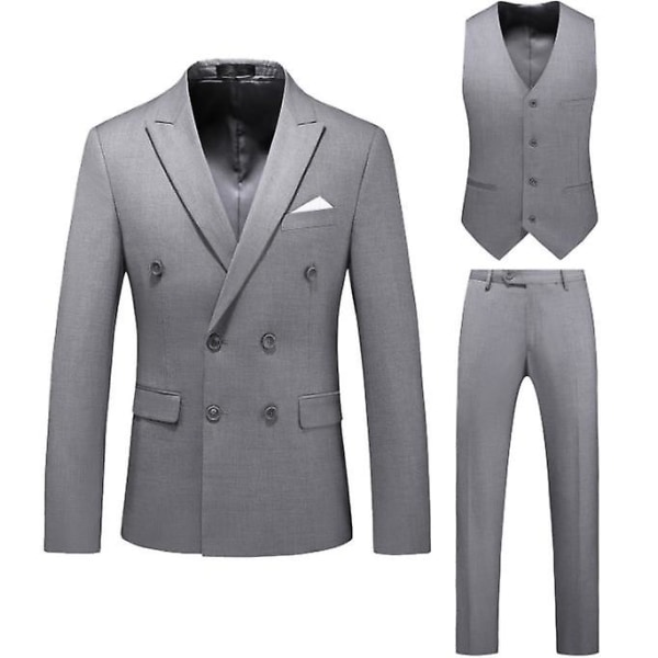 Herrkostymer 2 knappar Slim Fit 3 delar kostym grey S