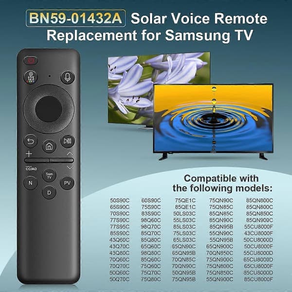 2025 Nyaste Samsung Solar röstfjärrkontroll BN59-01432A, uppladdningsbar, stöder röstko