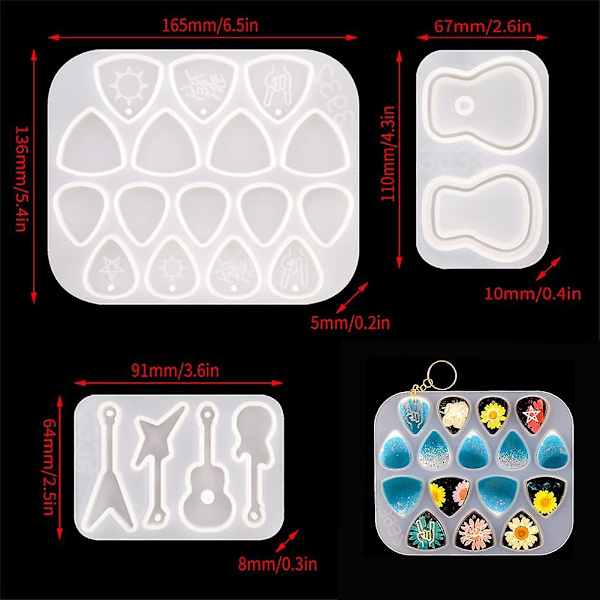 Gitarplekter Resin Former, Gitar Trekant Plekter Resin Form Silikon & Gitarplekter Etui Former For Resin Støping, Epoksy Resin Former For Musikalsk Tilgang