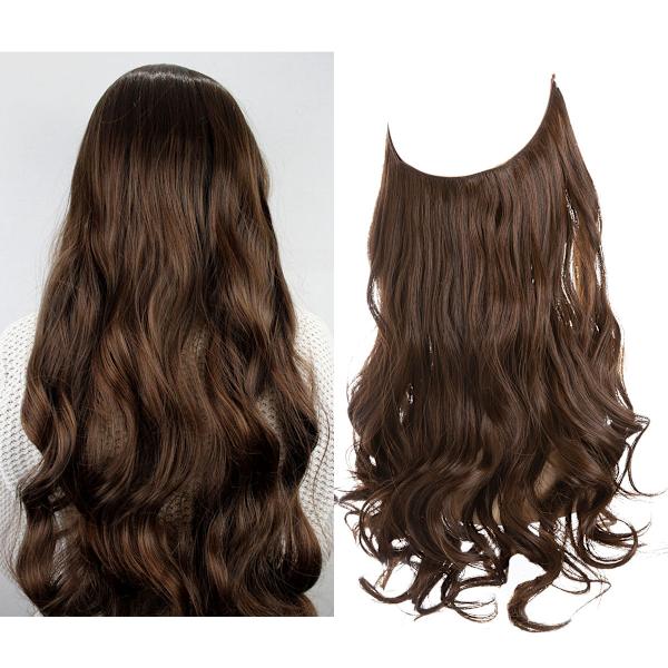 1 stk. Lang Krøllete Bølgete, Hår Parykk Extensions Justerbar Lang Bølgete Hårforlengelse Syntetisk Parykk Oppgradering i Hårdeler Usynlig Tråd Svarte Hår Extensions 2 30 14inch