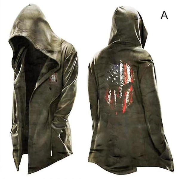 Trendig huvtröja för män, trenchcoat, Halloween-tema, tryckt för cosplay-kostymer, fest 3XL Army Green A