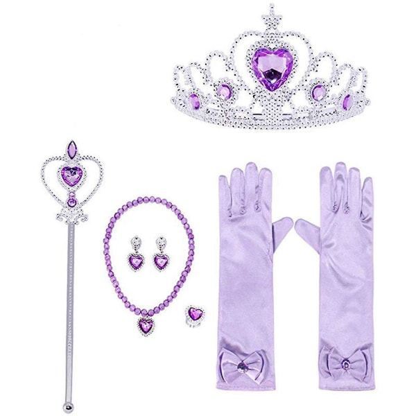 Prinsessa låtsas smyckesset halsband örhängen ringar drottning älva smyckesset prinsessa födelsedagsfest klänning verktyg Purple