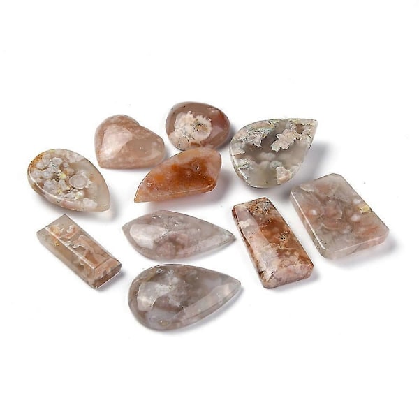 5 kpl Luonnonkirsikankukka-akaattikabochoneja, sydän, soikea, pisara, suorakulmio, 35~54x27~42x9.5~14mm