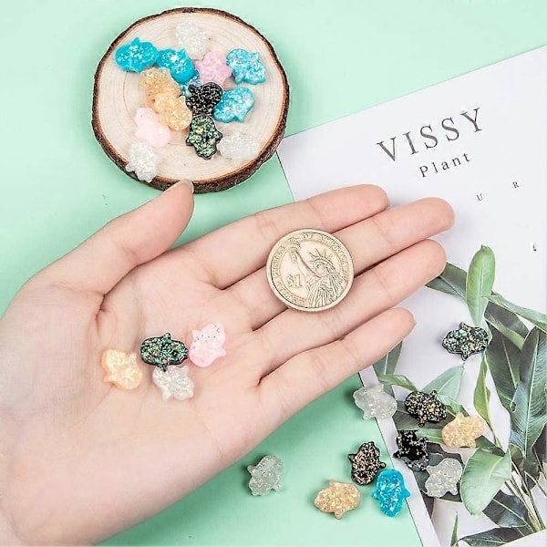 30 st Hamsa Hand-pärlor i Blandade Blingfärger, Platta Resinimitation Opal Färgade Palm Spacer Pärlor för Smyckestillverkning