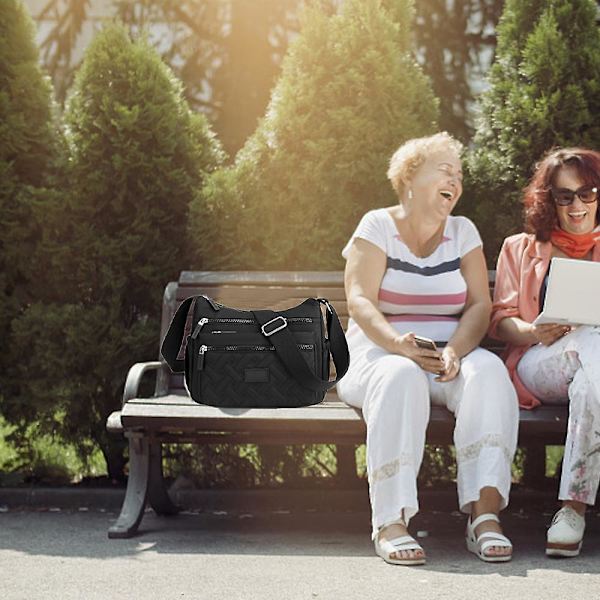 Kvinnor Crossbody Väska Multi-ficka Nylon Vattentät Lätt Casual Axelväska Handväska Portfölj black