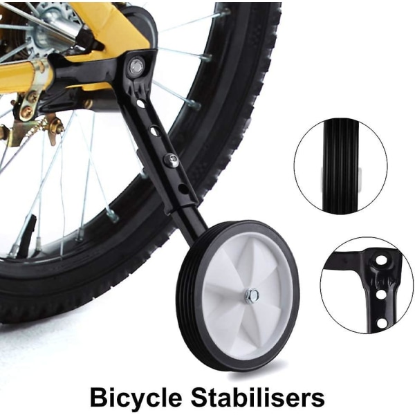 Barncykelstabilisatorer, cykelträningshjul, universal stödhjul för 18 20 22 tum (1 par svart)