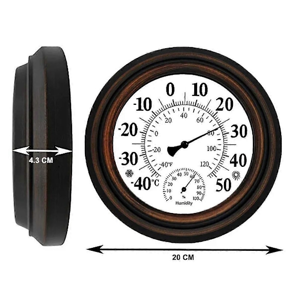 20 cm Antik Inomhus- och Utomhustermometer Hygrometer Temperatur Hygrometer Väggklocka Termometer
