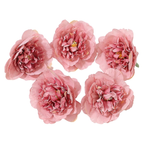 5 stk. Kunstig Blomsterhoved Vejrbestandig Romantisk Kunstsilke Blomstrende Pæon Kunstig Blomst Bryllupsdekoration Pink
