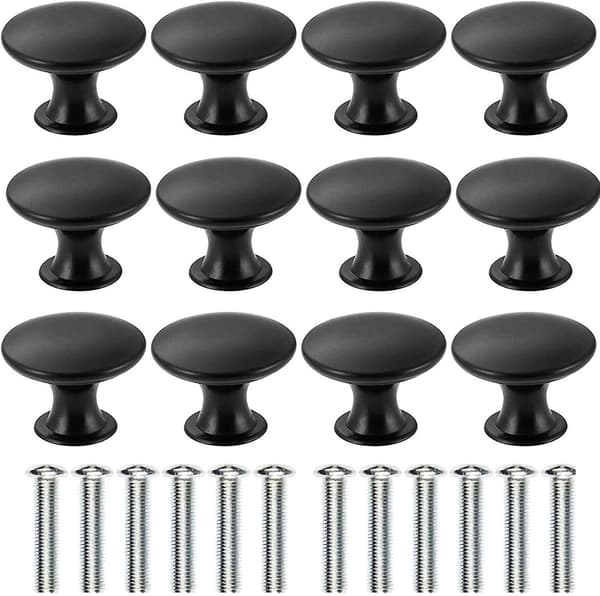 Sæt med 12 messing skuffeknopper håndtag, diameter 30 mm, (sort)