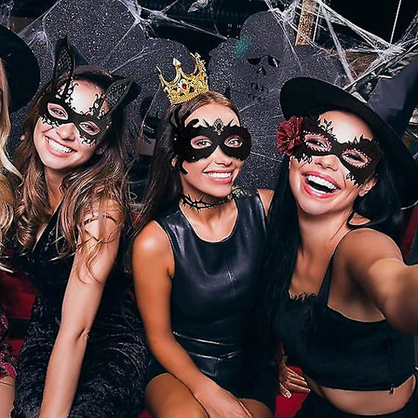 Halloween Svart Maskerade Maske for Kvinner Edderkopp Halv Ansikt Kostyme Maske Fancy Kjole Øyemaske Slør for Jul Halloween Cosplay Fest Jenter Kvinner