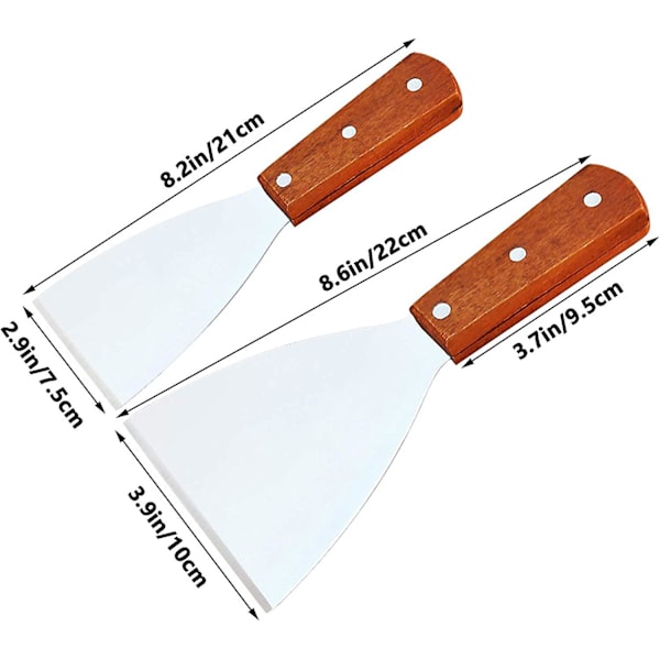 Spatel i rustfritt stål med trehåndtak, grillspatel for plancha, 2 stk.