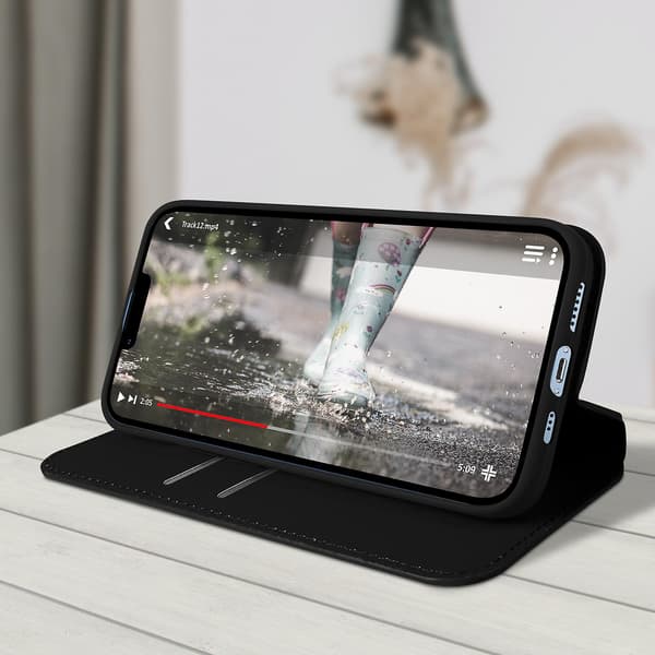Kotelo Apple iPhone 13 simpukankuori lompakko toiminto videotuki - musta