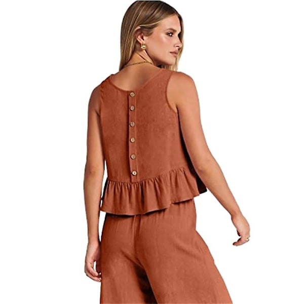 Sommersæt til kvinder, 2-delt, afslappet tanktop og bukser Brown M