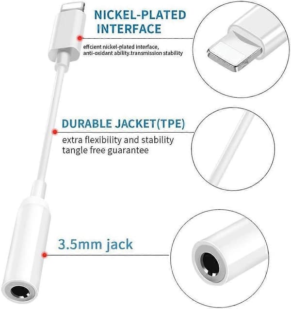 2 stk. egnet til iPhone hovedtelefonstik adapter lightning til 3,5 mm hovedtelefon lydadapter