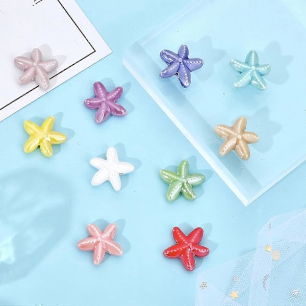 40 stk. 10 farger Håndlagde Sjøstjerne Porselensperler Regnbueglasert Sjøstjerneperler Havtema Blandet Farge Keramiske Løse Perler for Armbånd Halskjede Øre