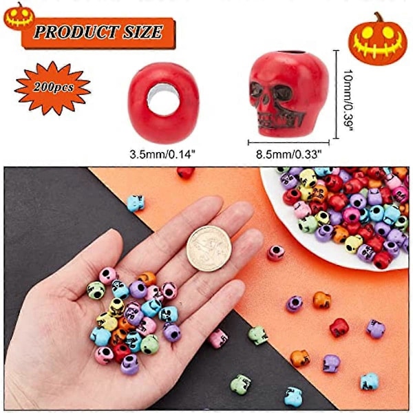 200 st Halloween Skalle Pärlor Opaka Akryl Skalle Pärlor Skelett Huvud Pärlor Distans Pärlor Lösa Pärlor för Halloween Dödens Dag Smycken Tillverkning Hantverk Pro
