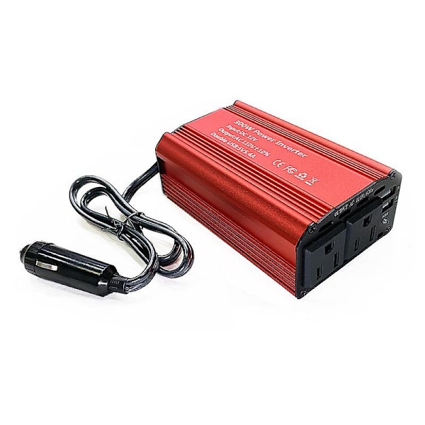 300w Bil Power Inverter Dc 12v Til 110v Ac Power Invertere Til Køretøjer Konverter Usb-c Pd65w/18w Usb Hurtig Opladning Porte Biloplader Adapter (rød)