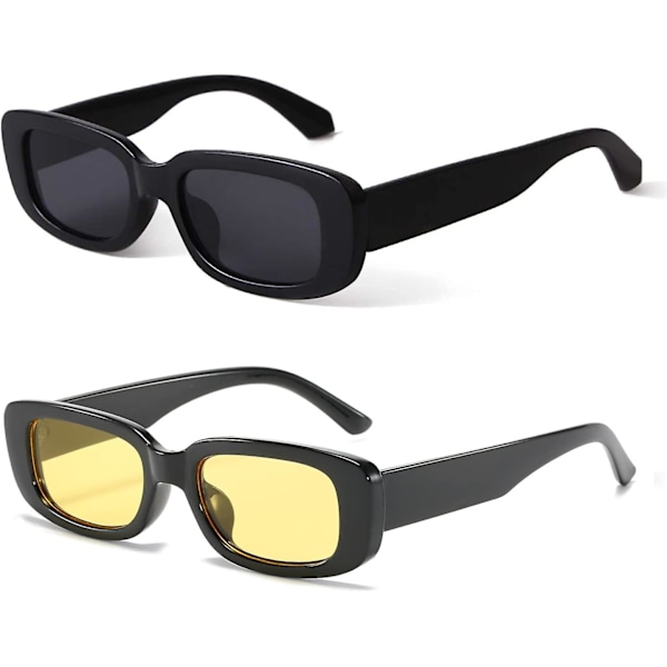 SCSYV Rektangulära Solglasögon för Kvinnor Retro Körglasögon 90-tals Vintage Mode Smal Fyrkantig Ram UV400 Skydd Black and black Yellow
