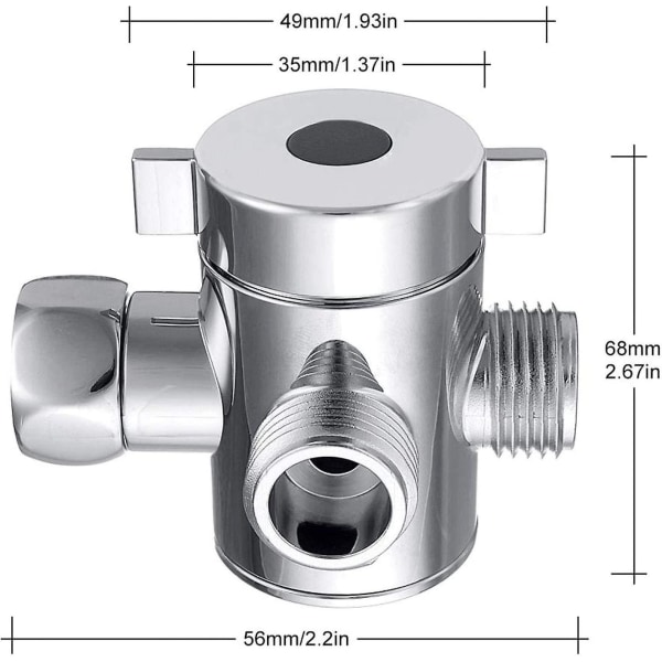 3-vägs avledningsventil, G1/2\" omkopplingsadapterventil för kromköks- eller badkarskran, reservdel
