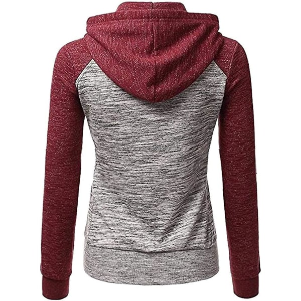Hættetrøjer til Kvinder Farveblok Hættetrøje Basic Lynlås Jersey Jakke Langærmet Top Med Lommer Plus Størrelse red L