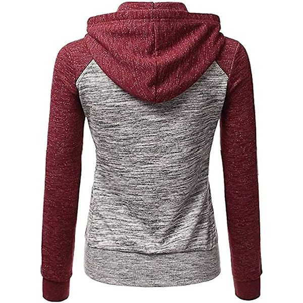 Hættetrøjer til Kvinder Farveblok Hættetrøje Basic Lynlås Jersey Jakke Langærmet Top Med Lommer Plus Størrelse red XL