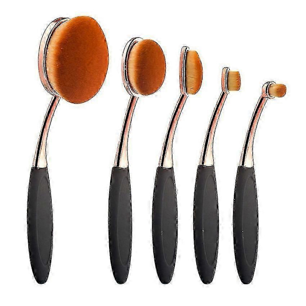 Oval Foundation Brush, Store Makeupbørster, Hurtig Fejlfri, Sort