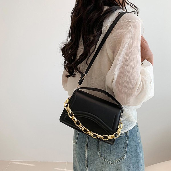 Dam axelväska retro klassisk plånbok PU läder clutch handväska magnetlås. black