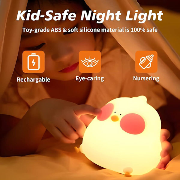 Kylling Natlampe til Børn, 7 Farver Baby Natlamper, Bærbar Natlampe til Børneværelse, USB Genopladelig Dyr Lampe, Søde Gaver
