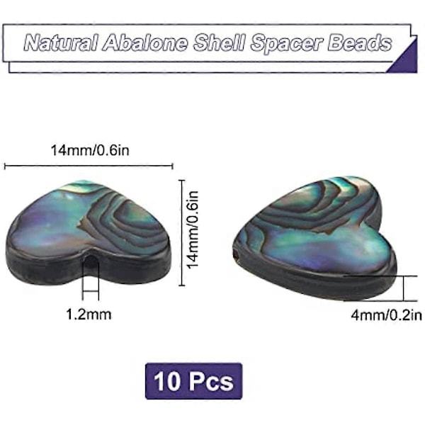 10 st Naturliga Abalone Skal Hjärtaformade Pärlor Paua Skal Platta Färgglada Lösa Distansberlocker Hål Borrade för Smyckestillverkning Armband Halsband Nyckelringar