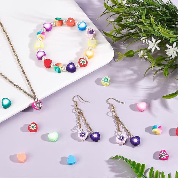 125 stk. Polymer Ler Perler Hjerteform Håndlavede Polymer Ler Perler Blomstermønster Bløde