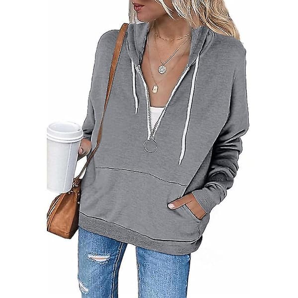 Dame Half-zip Hættetrøje Pullover Casual Langærmet Sweatshirt Moderigtig Komfortabel M Black
