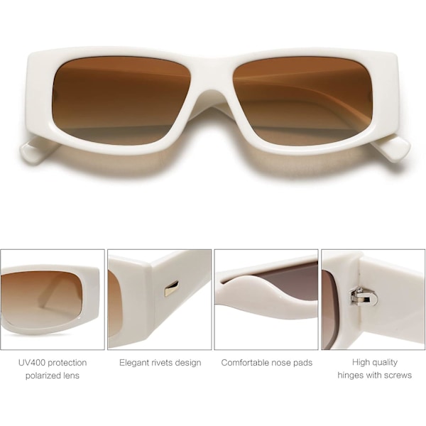 SCSYV Retro Trendiga Rektangulära Polariserade Solglasögon 80-tal 90-tal Y2K Stilfulla Designersolglasögon Cream White Brown