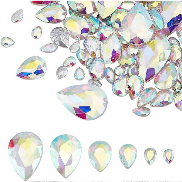94 stk. Spidsryggede Rhinestones 6 Størrelser Glas Rhinestones Ædelstene Klar AB Farve Dråbeformede Juveler Udsmykninger med Sølvbelagte Bagside Krystalsten til